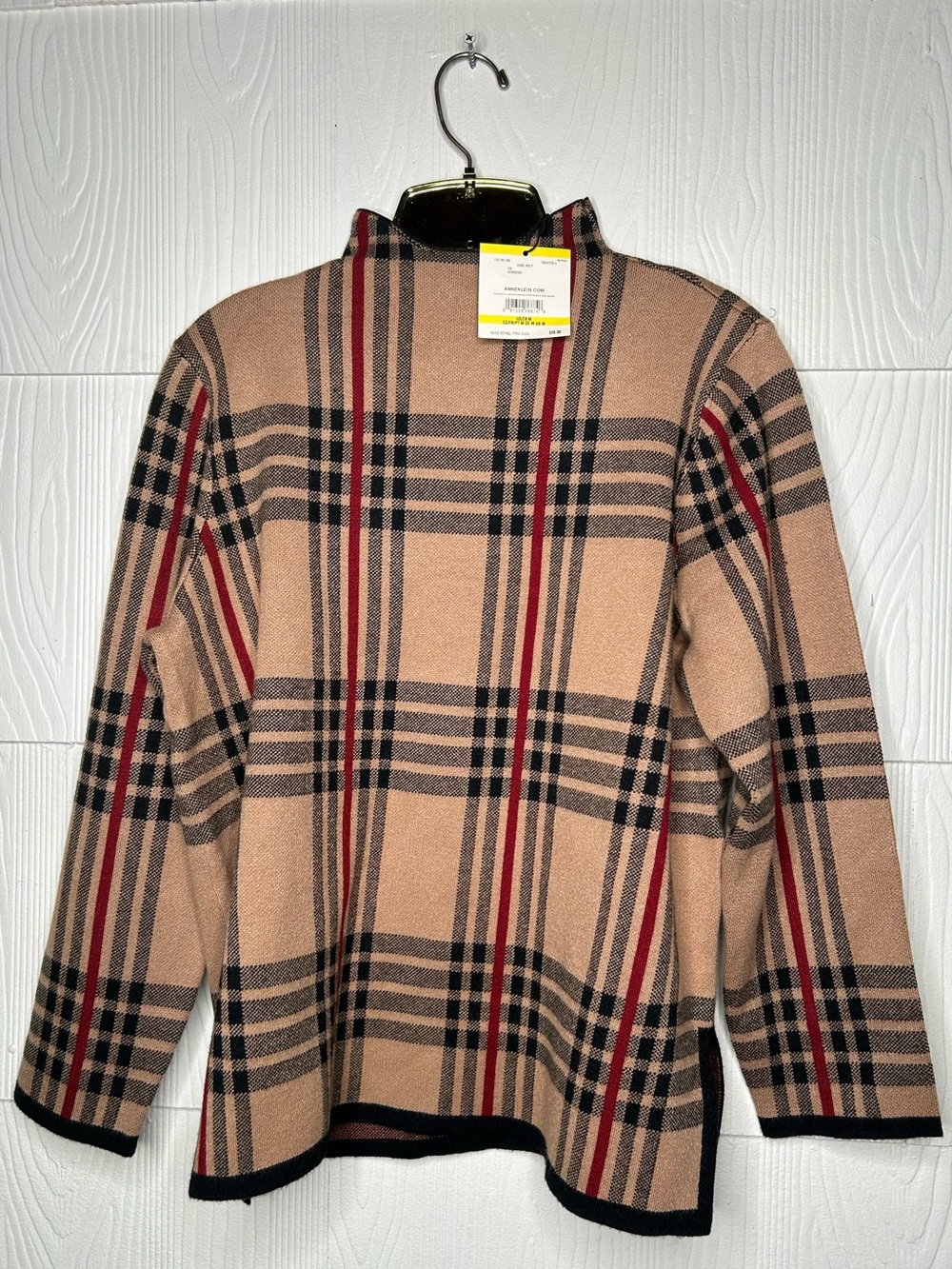 Anne Klein Plaid Turtleneck Sweater - Camel, Black, Red